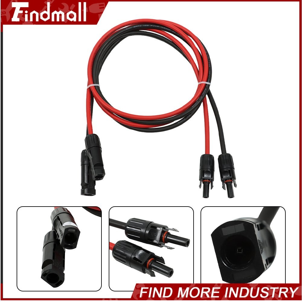 Findmall 1 Pair 5ft 10AWG Black + Red Solar Panel Extension Cable Wire Connector