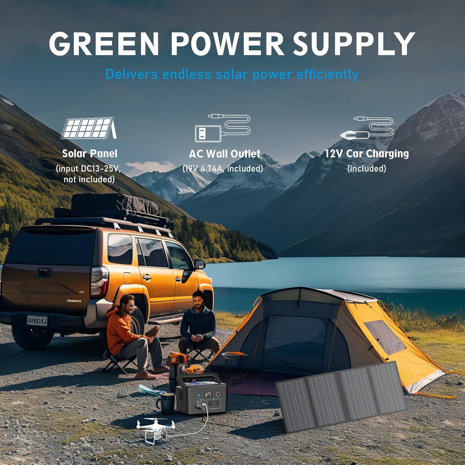 Portable Power Station 600W, 296Wh Battery Backup with 2 Pure Sine Wave AC Outl