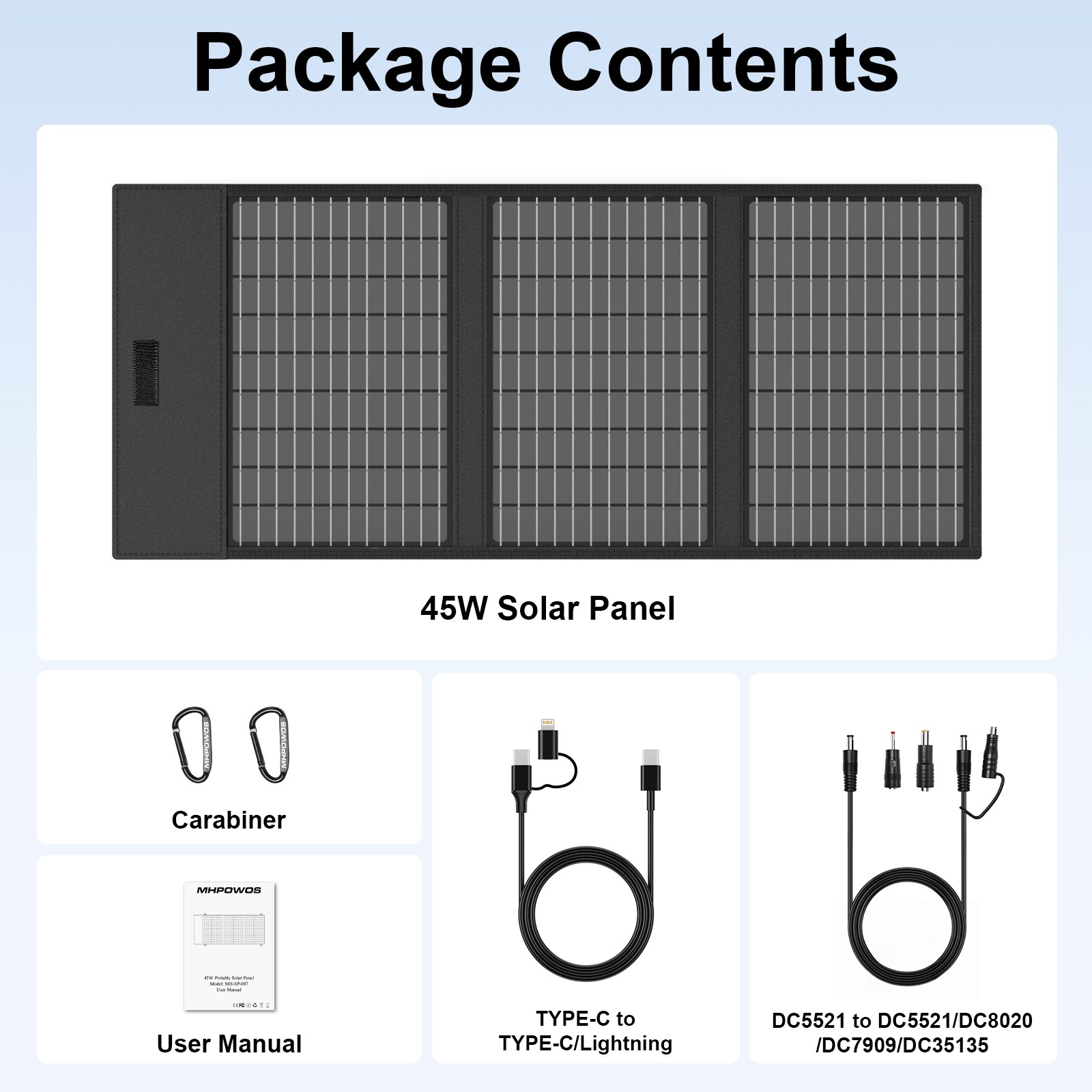 45W Camping Solar Panel full black USB C Portable Charger for Phone Power Bank