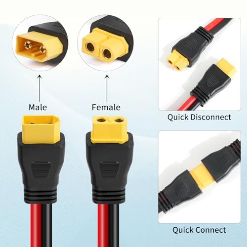 0AWG XT60 Extension Cable 5FT, XT60 Cable with Male to Female Connector 5 FT 1