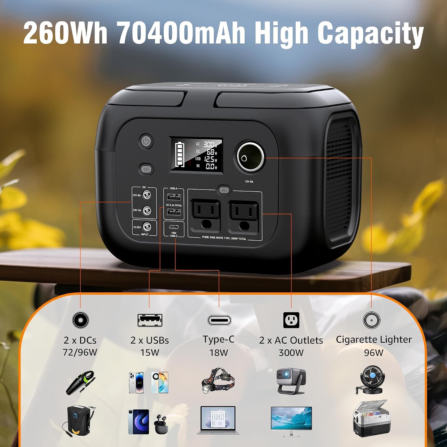 SinKeu Solar Generator 300W 70400mAh 260Wh Panel 40W Included