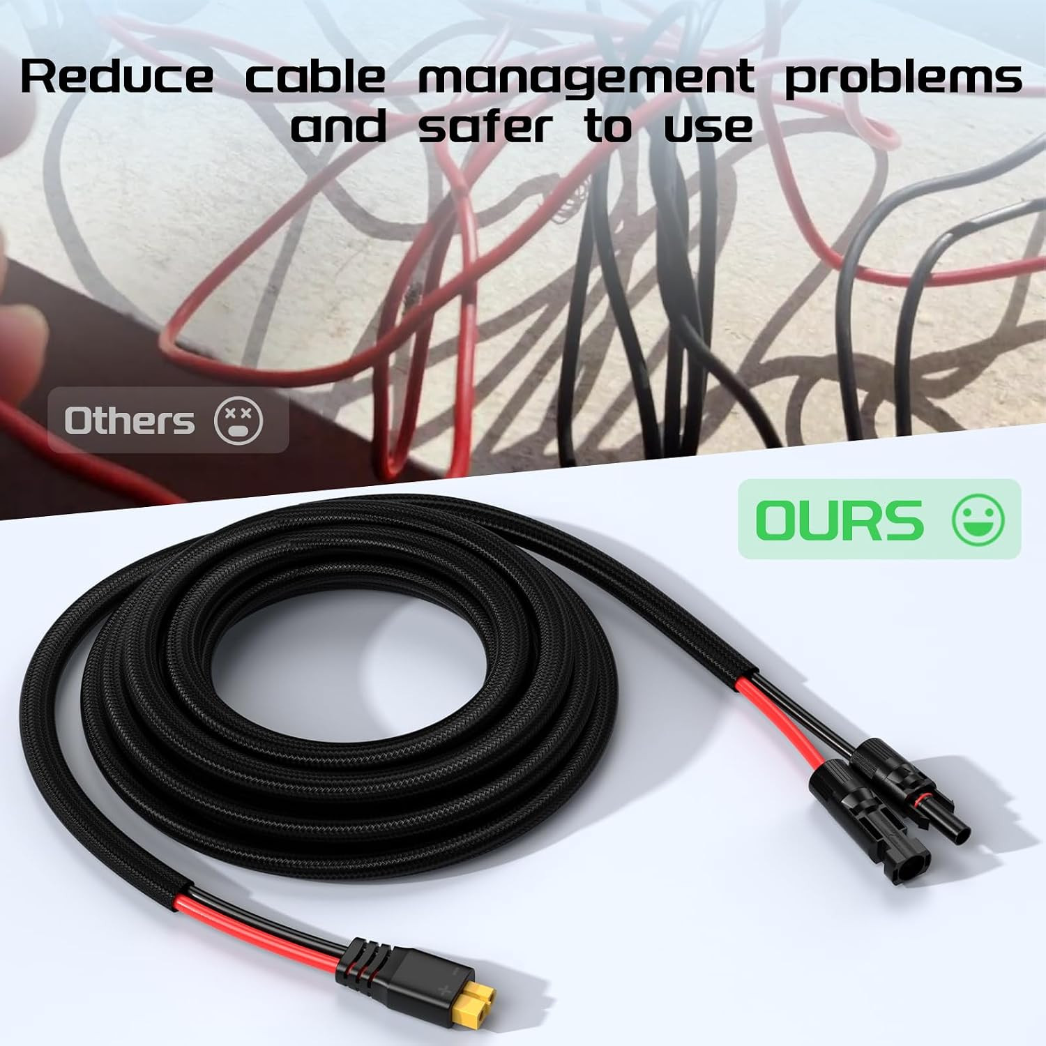 Bateria Power Solar to XT60 Extension Cable, 12WG 10FT Flame Retardant Protectiv