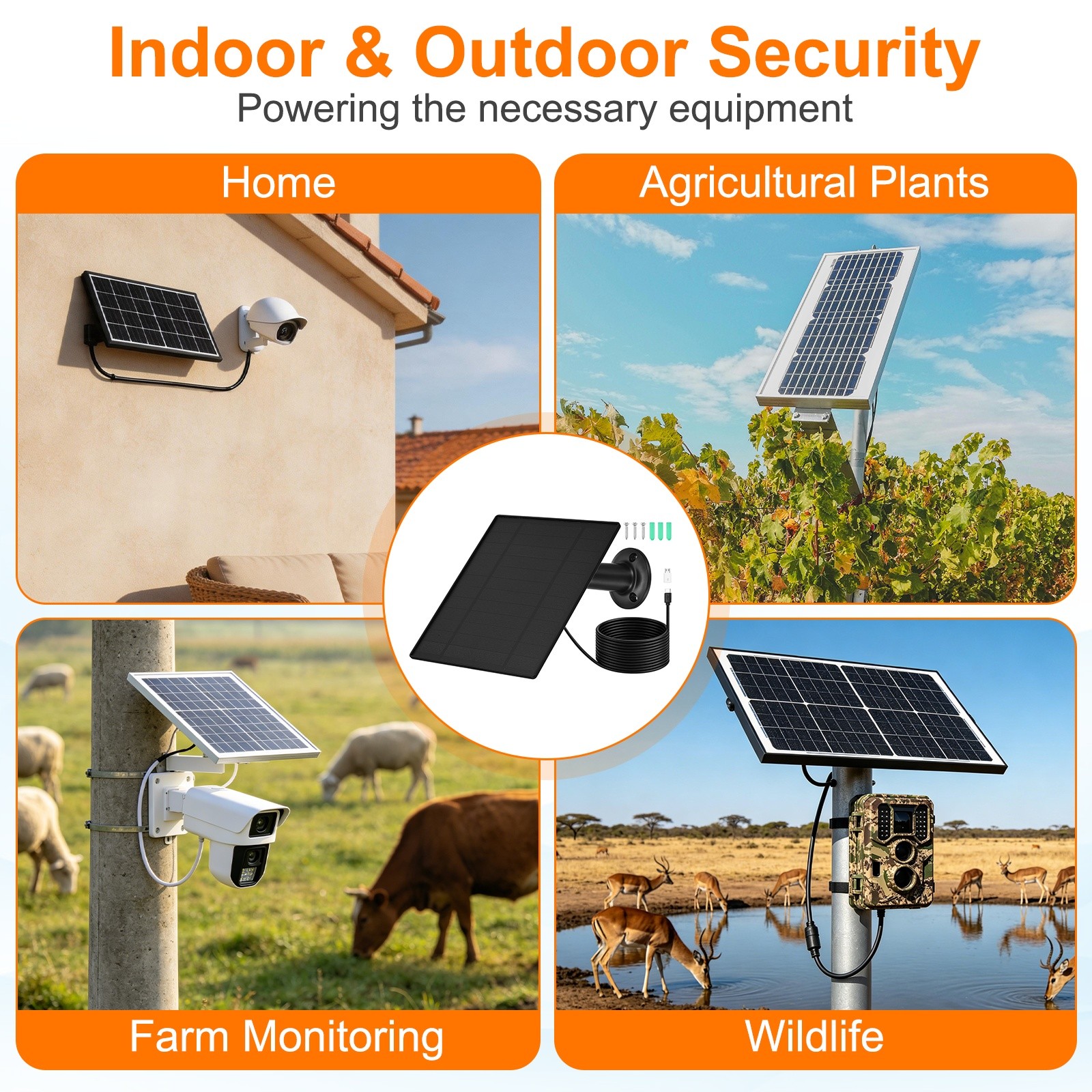 2 Pack of 5V 5W Solar Panel, Waterproof Dual Type-C/USB Solar Charger, Black
