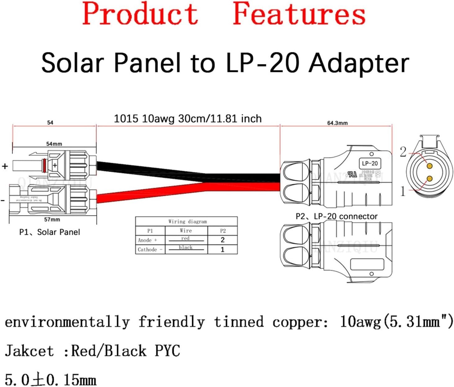 10AWG 2Pin Power Industrial Circular Connector For Furrion, Solar Panel Suitcase