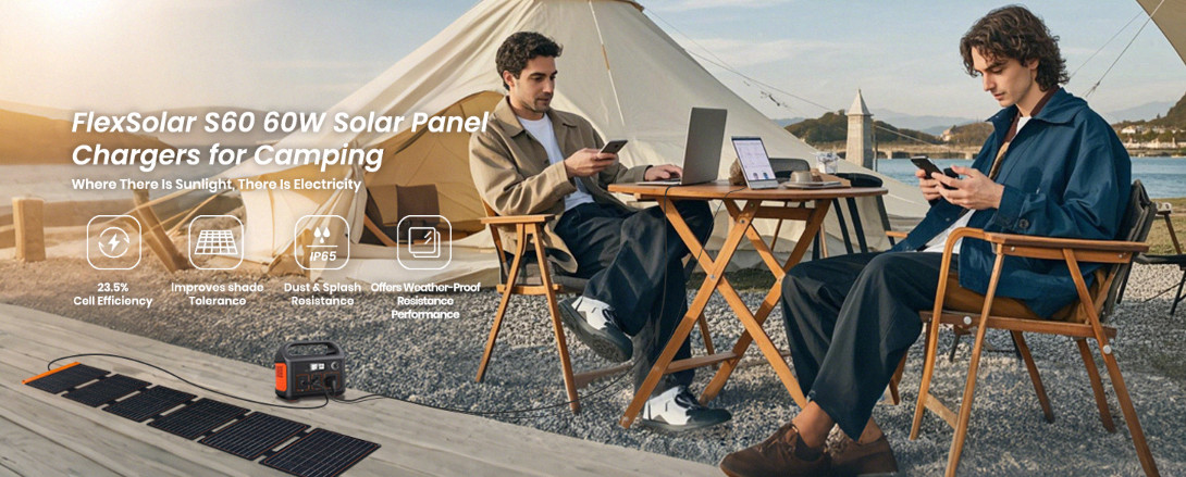 60W solar charger, USB-C PD3.0, USB-A QC3.0, DC, foldable, IP67 waterproof