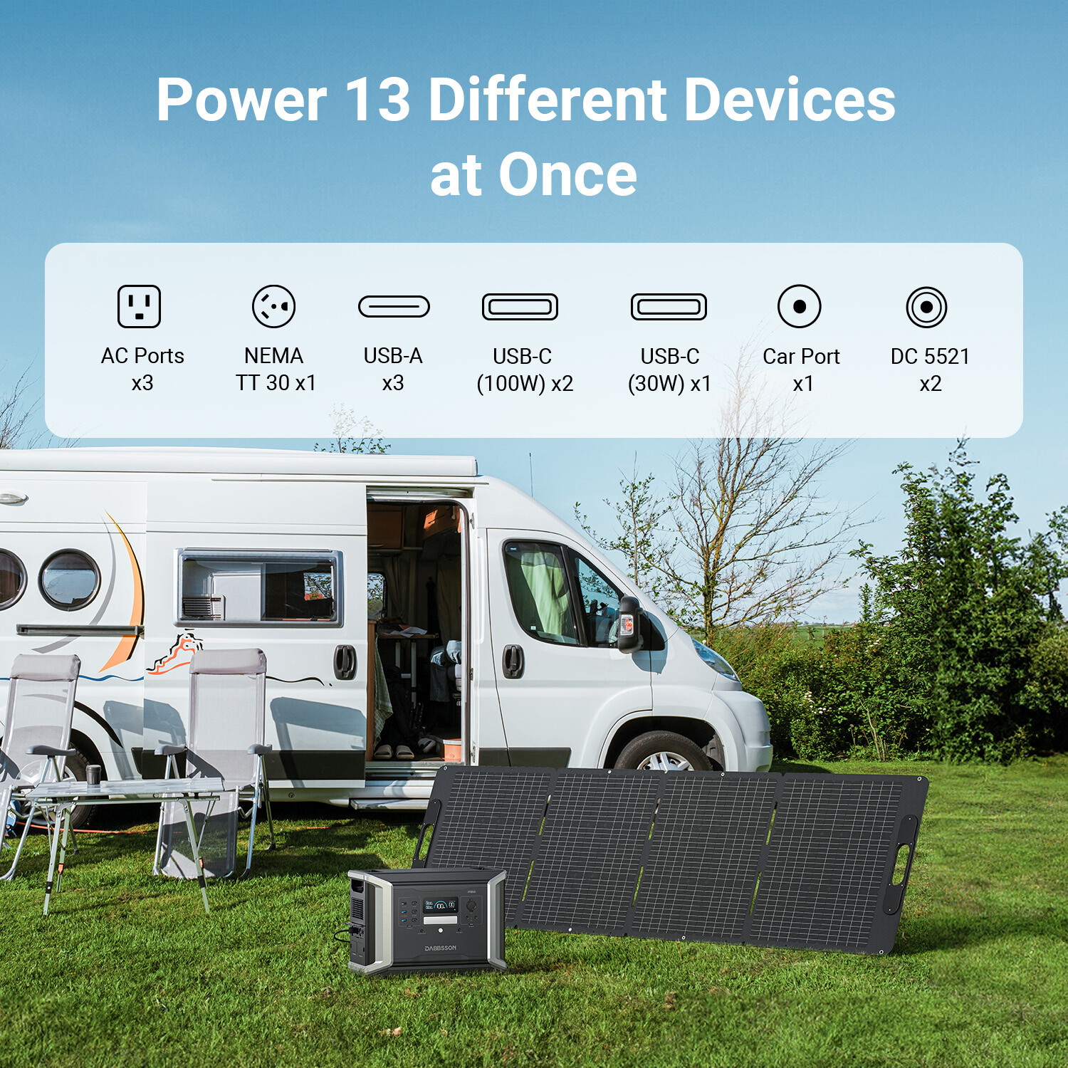 Dabbsson Power Station 2400W LiFePO4 Battery w/ 210W Folding Solar Panel Kits