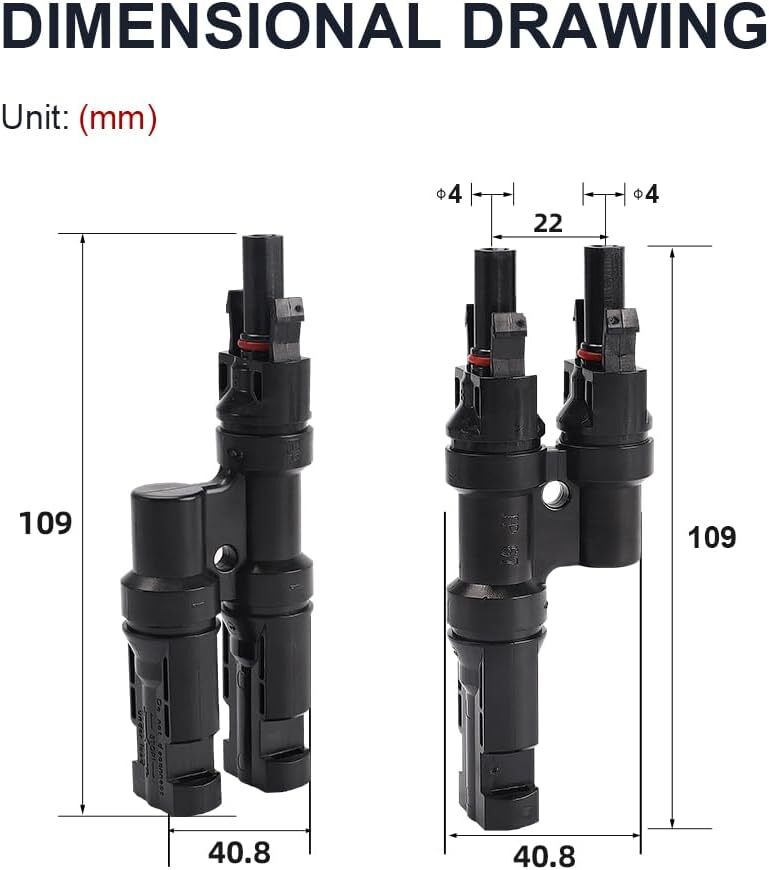 Solar Panel T Branch Cable Connector DIY Waterproof Adapter Extension MMF + FFM