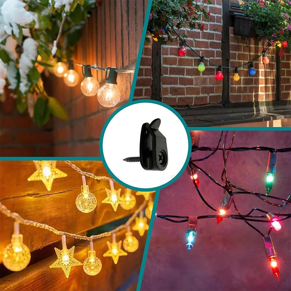50 Black Outdoor Fairy Lights Clips with Screws for Hanging String Lights