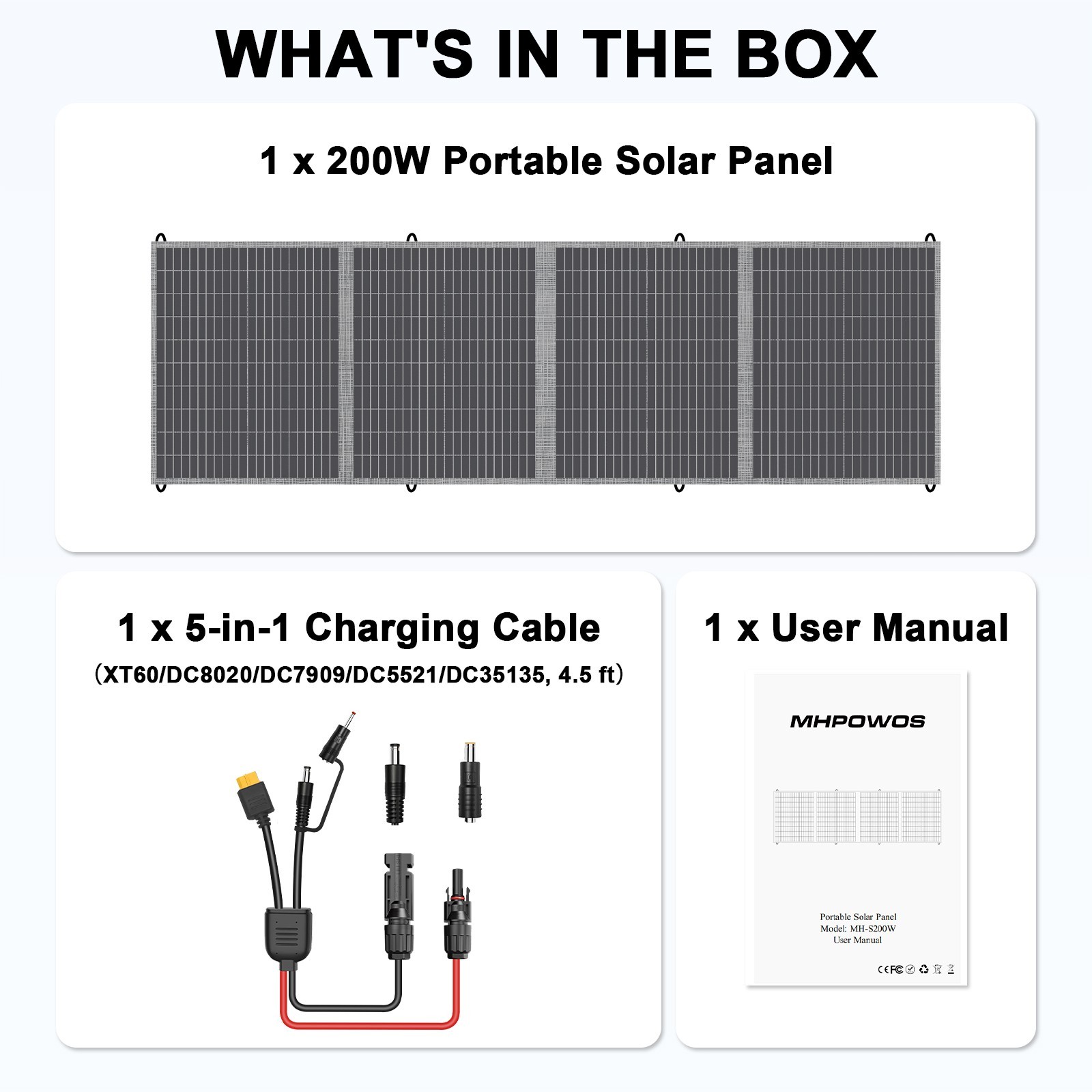 MHPOWOS Folding Solar Panel 100W 200W High Efficiency for Bluetti Elite 30 v2