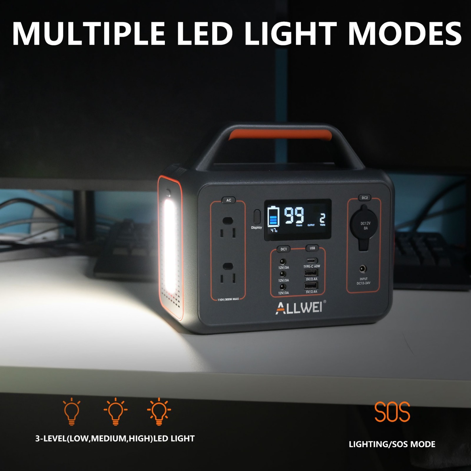 ALLWEI Portable Power Station 300W 280Wh Solar Generator for Home Camping Travel