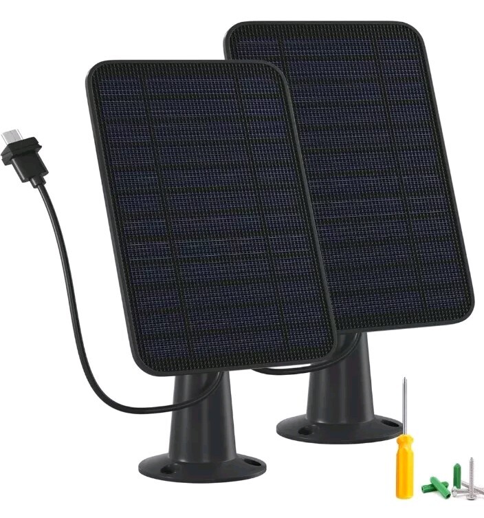 2 Pack Solar Panel for Security Camera, 5W USB Solar Panel for Micro USB USB-C