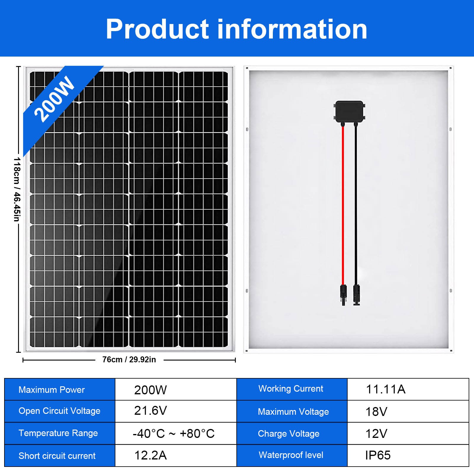 NEW 200W 12V Mono Solar Panels 200 Watt Solar Cells Power Home RV Trailer Marine