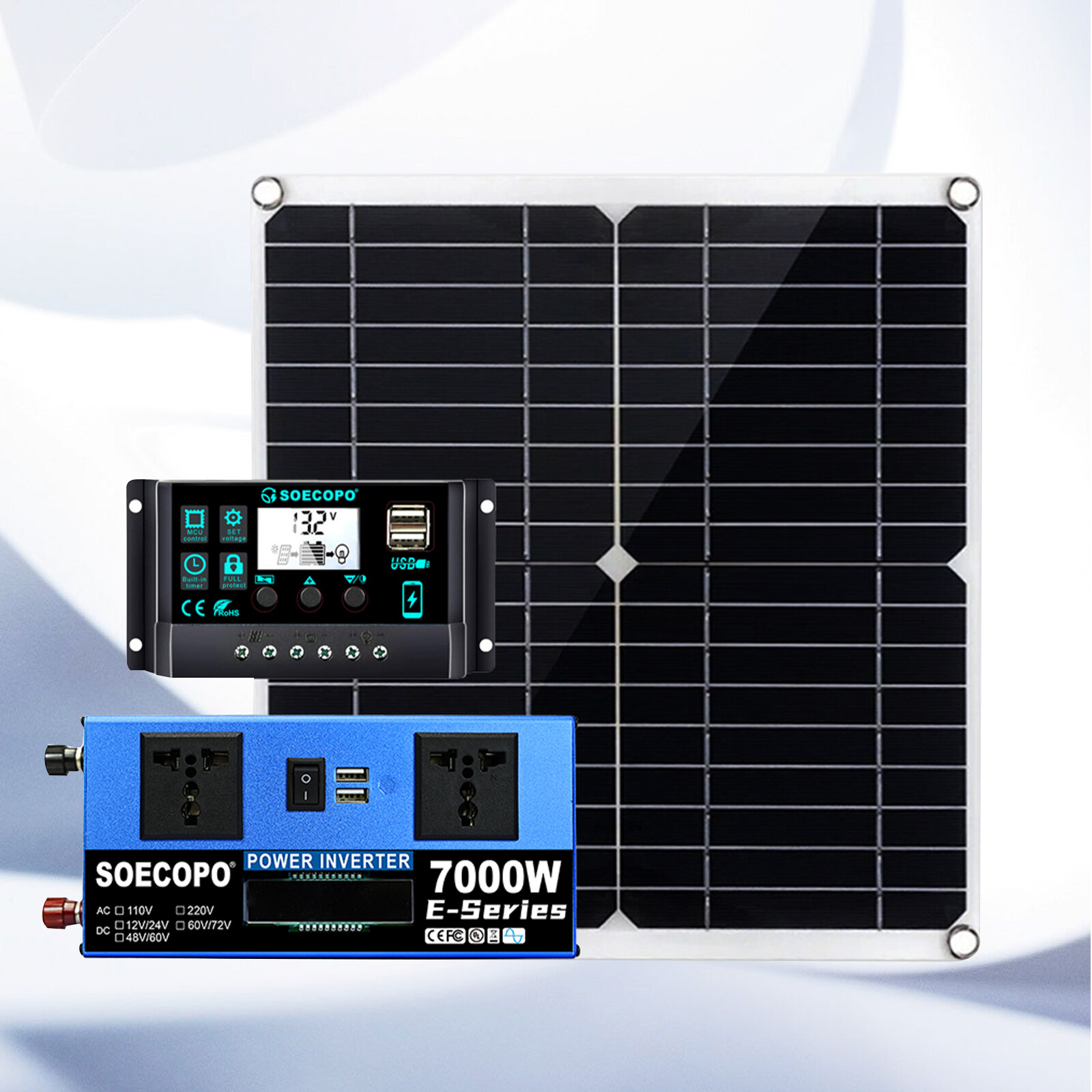 7000W Complete Solar Panel Kits Solar Power Generator 100A Home 110V/220V Syst