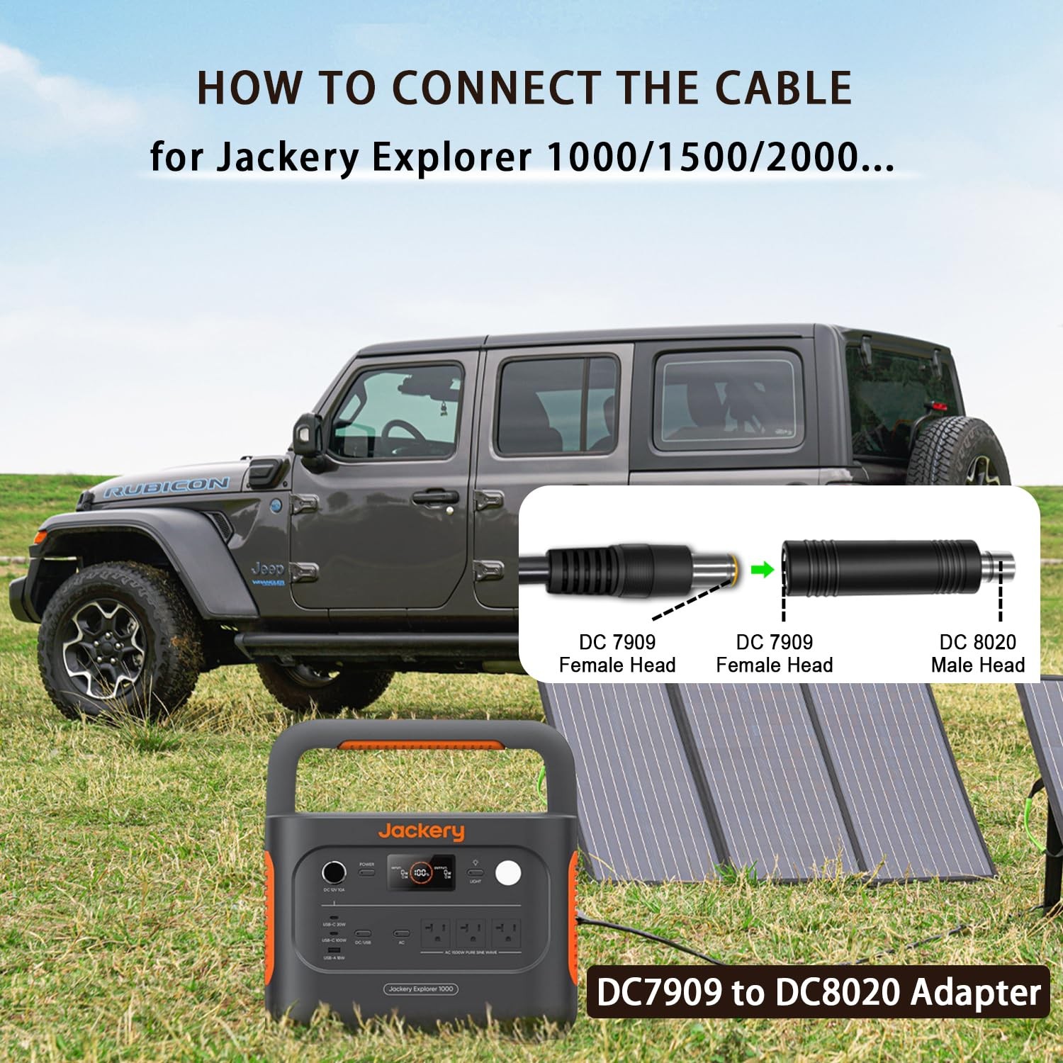 Solar Panel Adapter Cable 6FT DC 8mm Jackery 3000 2000 1500 Explorer Compatible