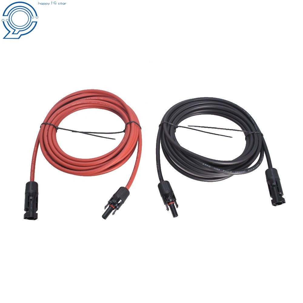 1 Pair 20 Feet Solar Panel Extension Cable Wire Connector Black + Red 10AWG