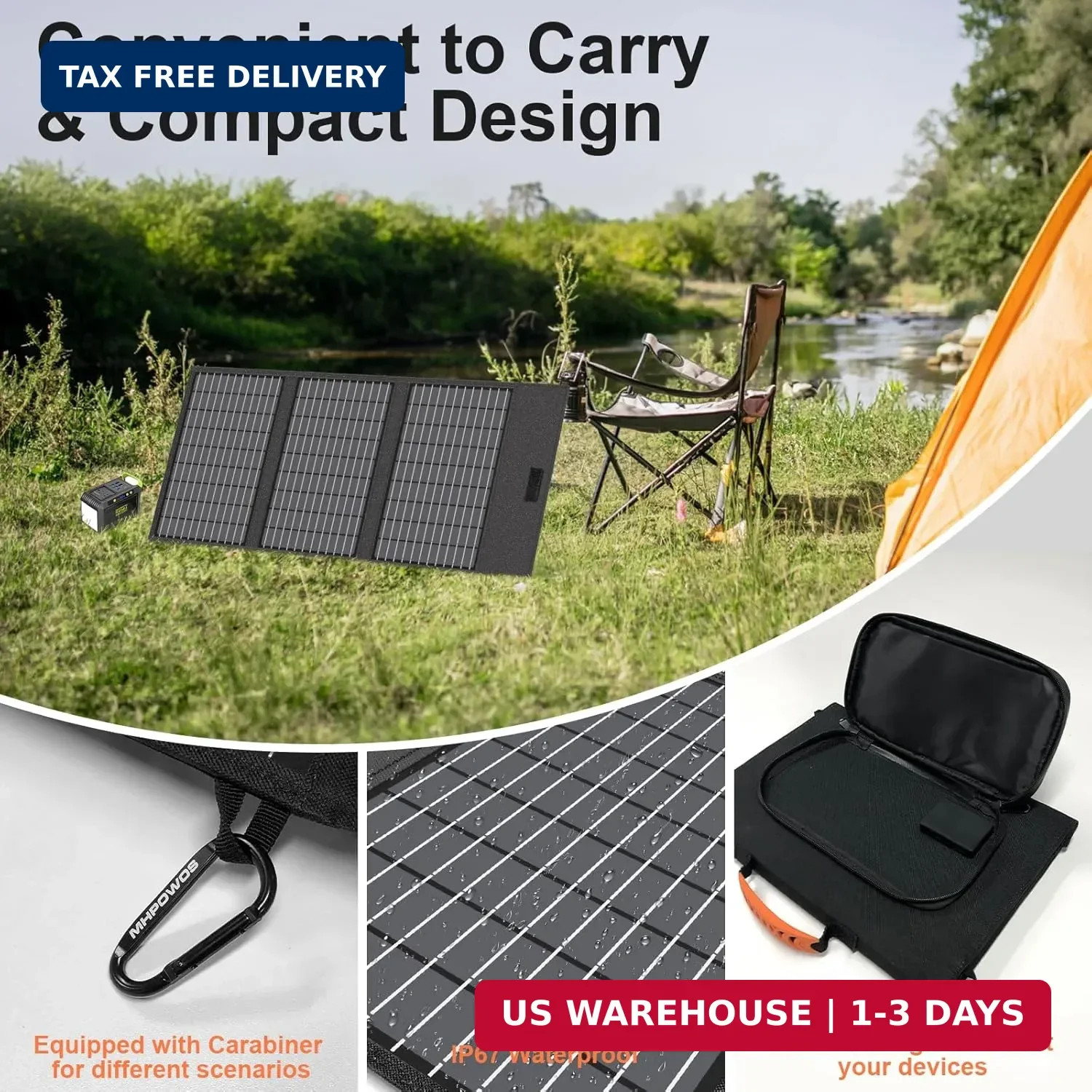 45W Portable Solar Panel Charger with USB-C, USB-A and DC Outputs 18V Foldable I