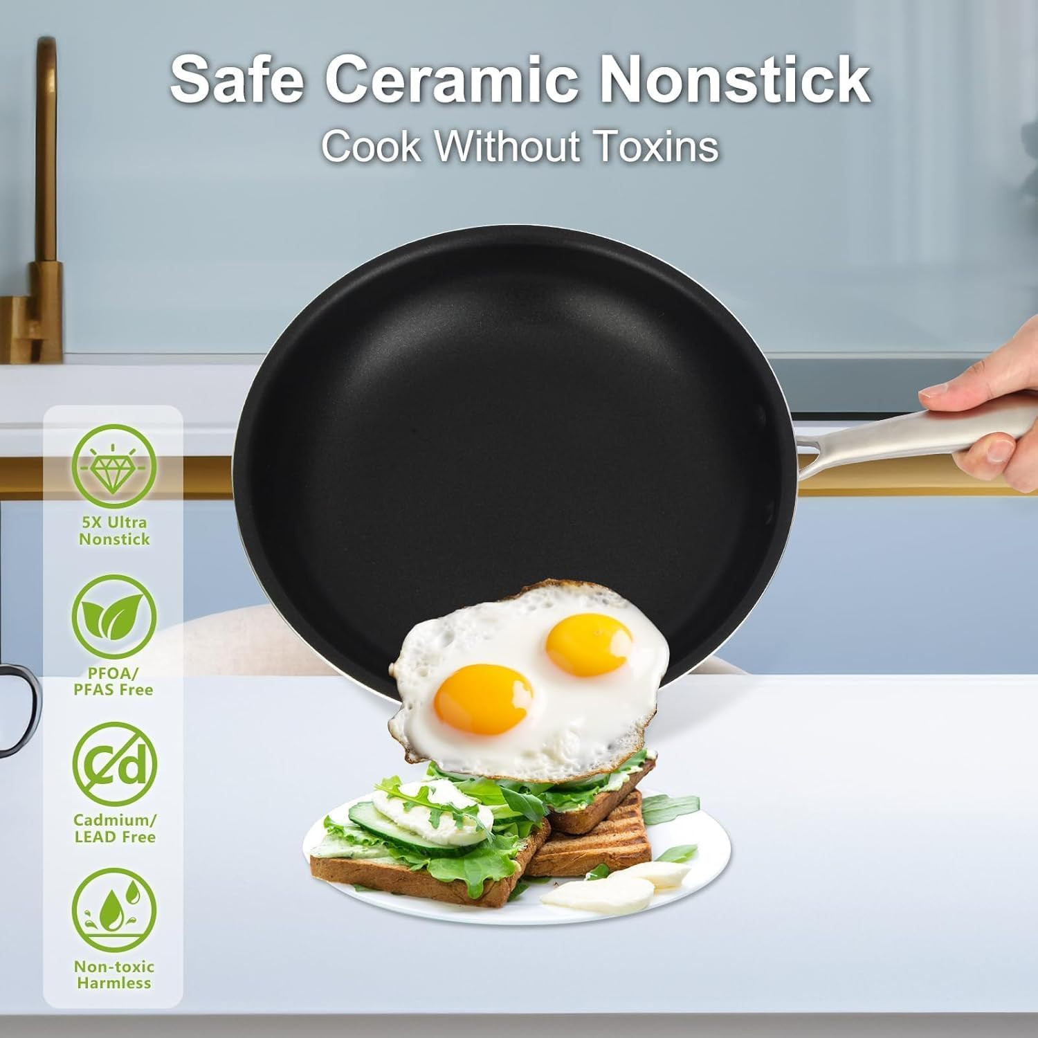 5PC Induction Cookware Set with Tempered Glass Lids, Ultra Nonstick Pots and Pan