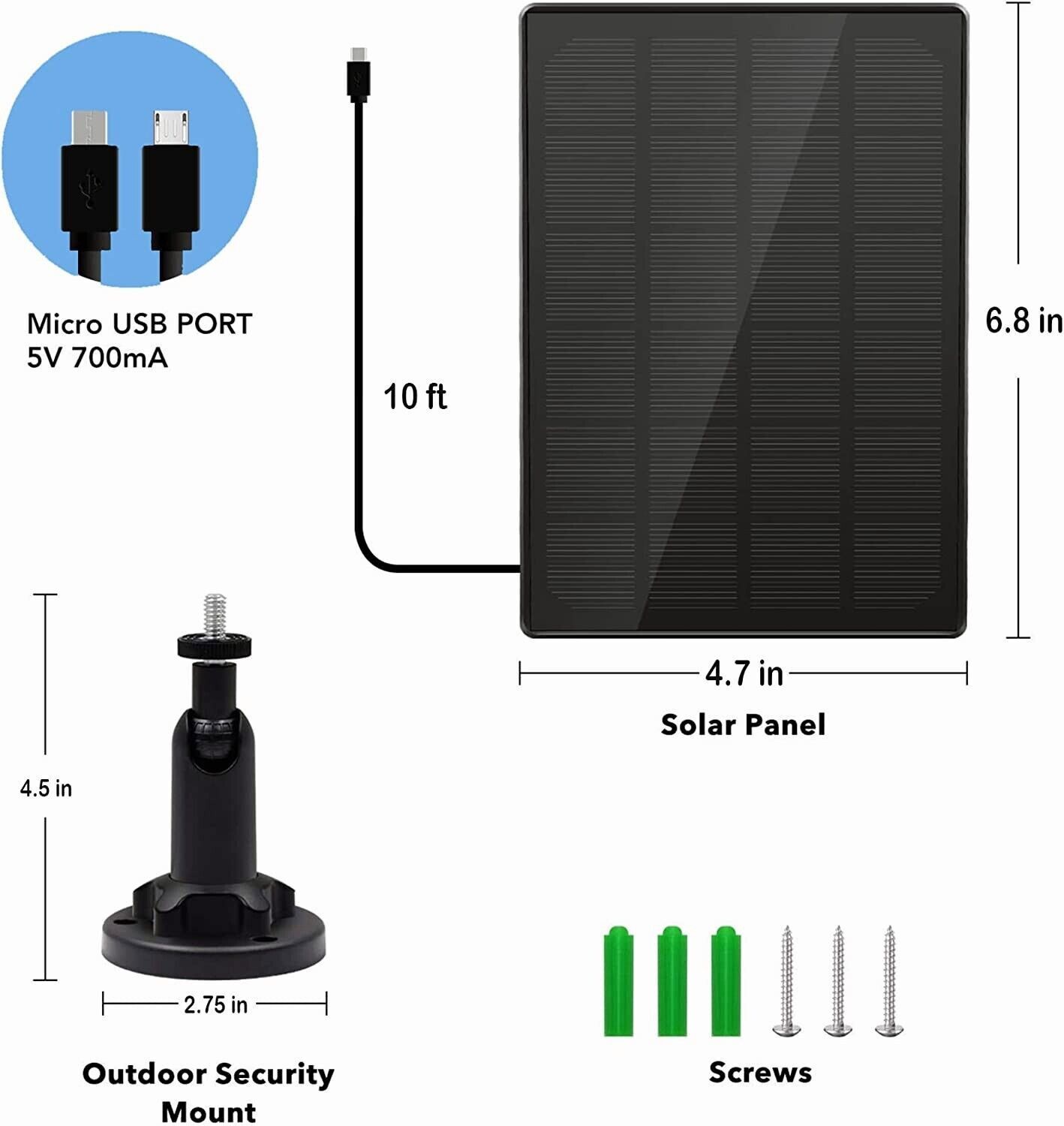 Solar Panel for Micro USB Power CCTV Camera Security Cam Battery Charger 3/4W 5V