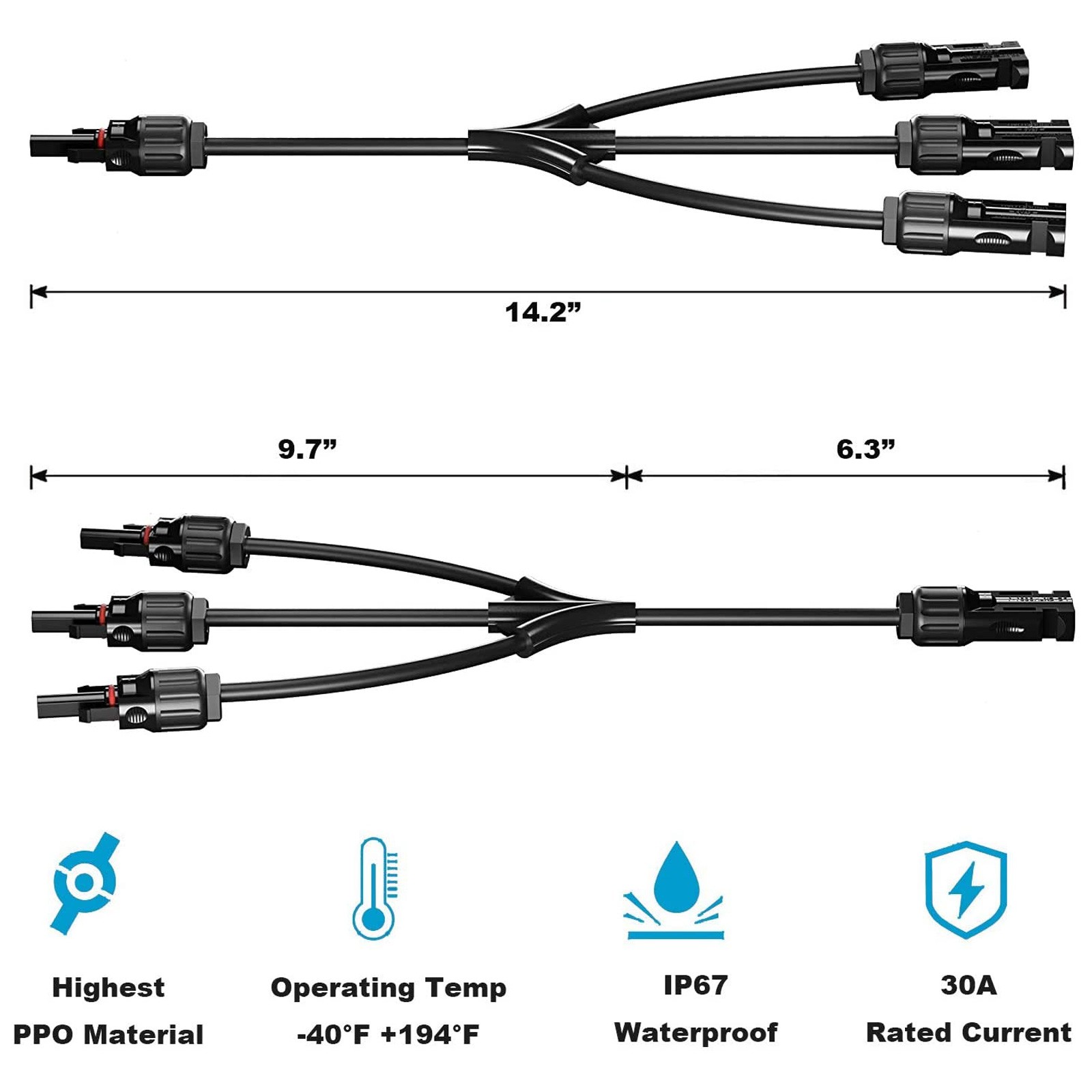 Solar Panel Y Branch Cable Connection Waterproof Adapter Connector Extension US