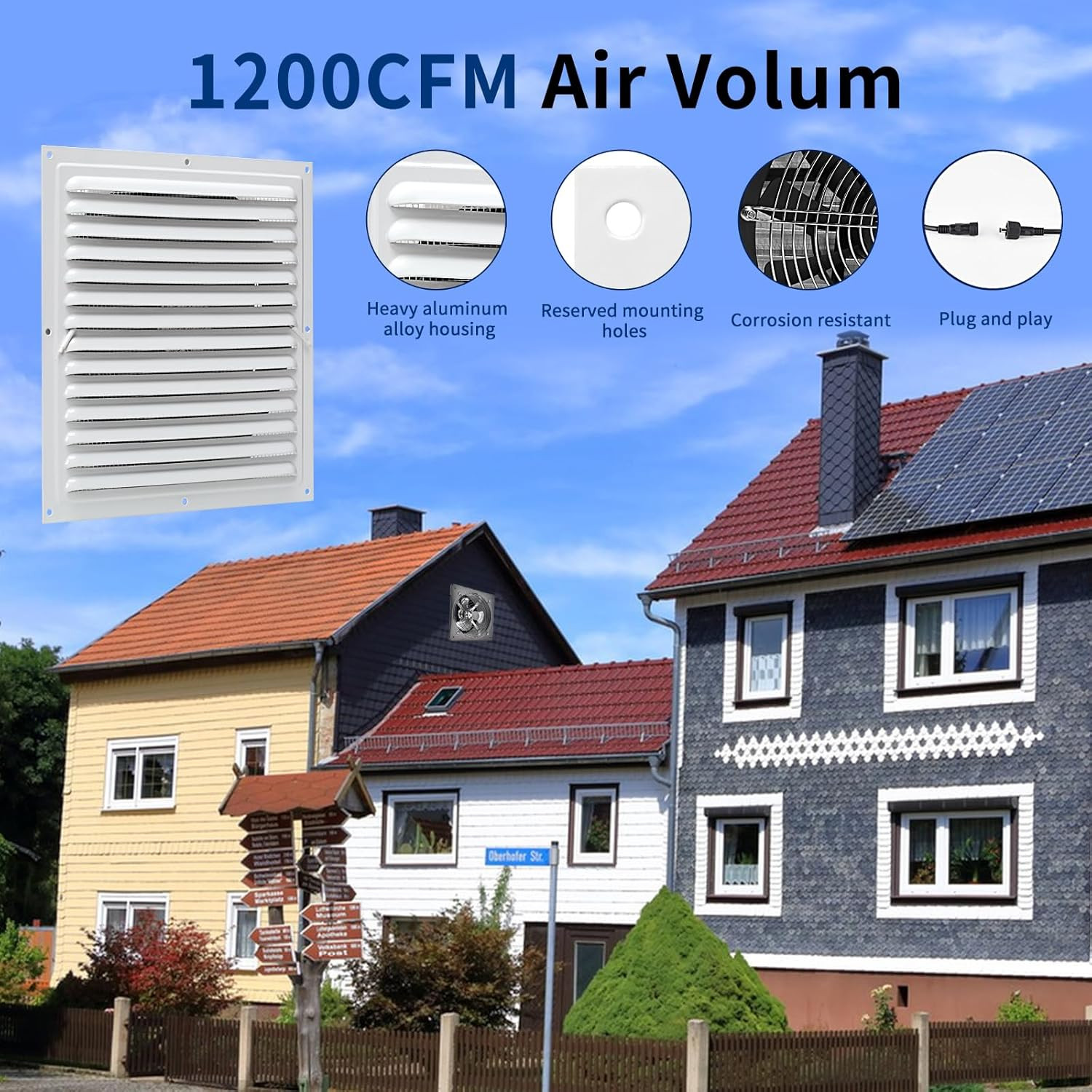 Solar Attic Fan Kit, 2Pcs 20W Solar Panels + 25W DC Fan (Up to 1200RPM), Plug an
