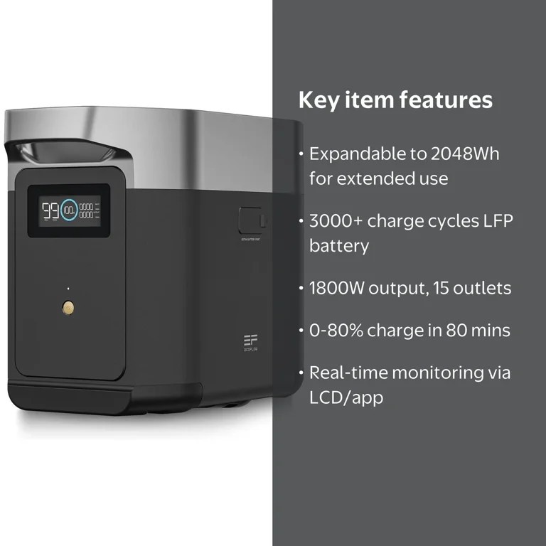 EcoFlow Delta 2 Smart Extra Battery 1024Wh LiFePO4 LFP Expansion Power Station