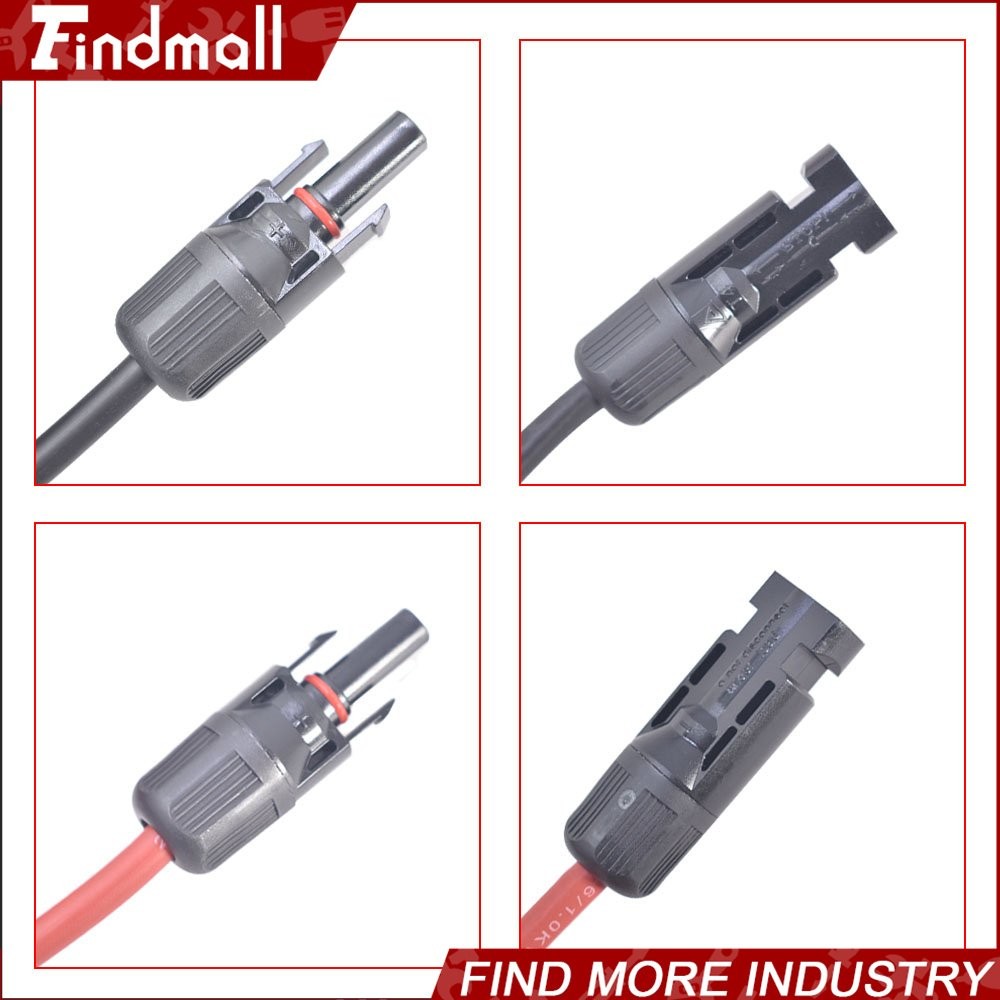 Findmall 1Pair 30FT Wire Connector Black + Red 12AWG Solar Panel Extension Cable