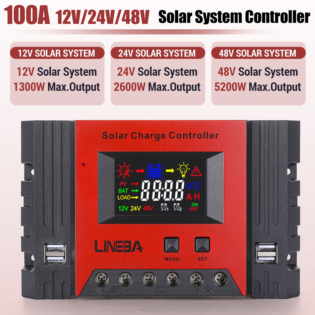 Solar Panel Regulator Battery Charge Controller 12V/24V/48V Auto Tracking LCD