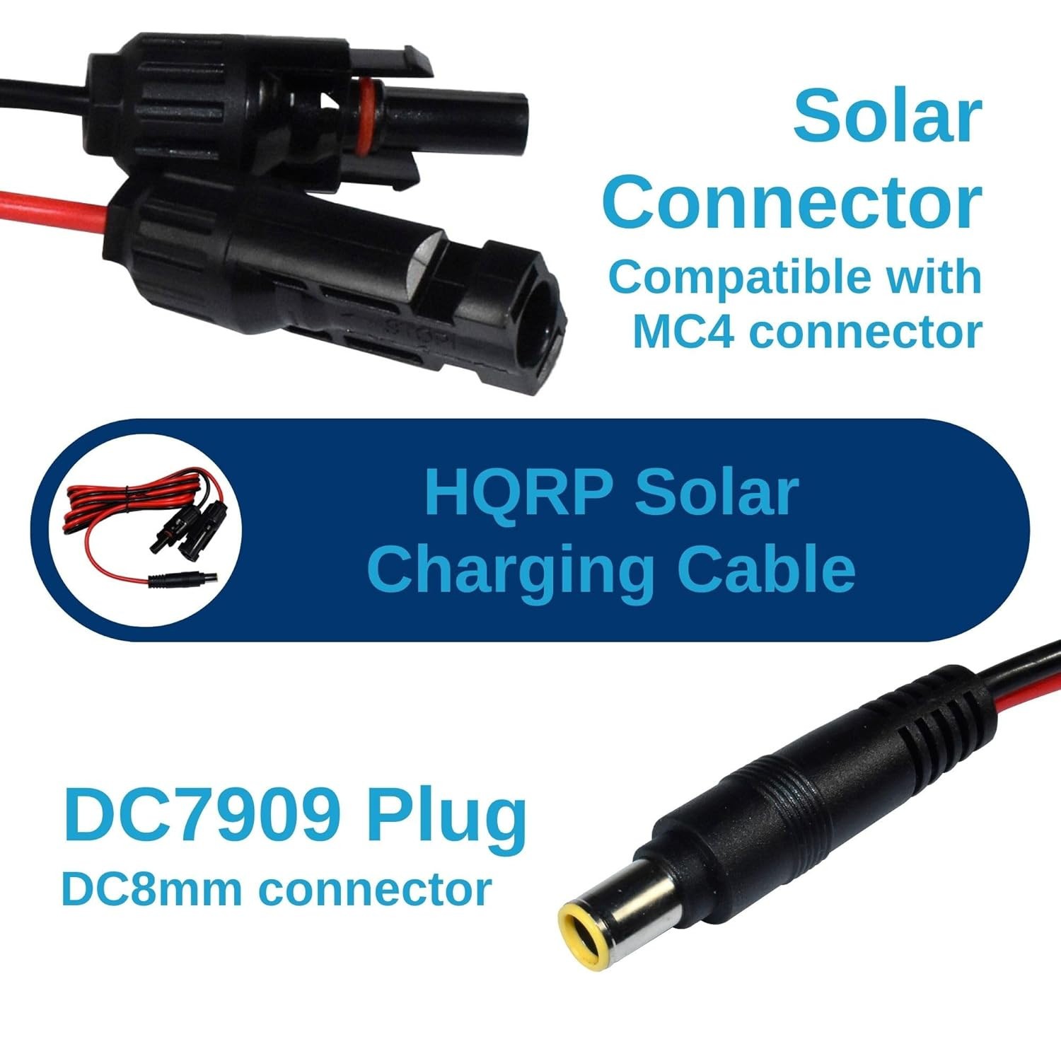 HQRP Solar Charging Cable to DC7909 Plug, Solar Connector to DC8mm Adapter Cable