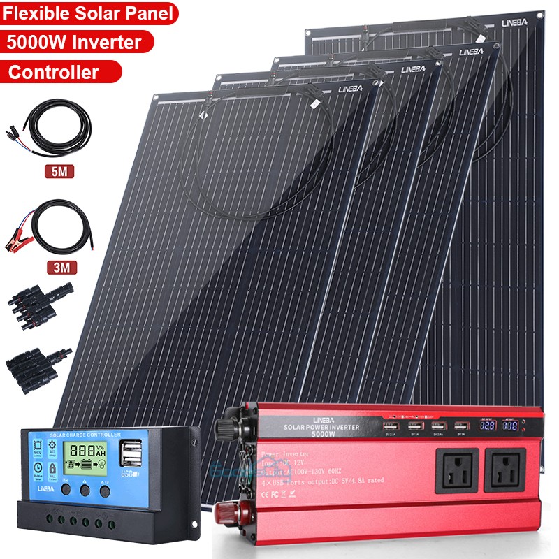 2025 Complete Solar Panel Kit 200W 400W 12V Off Grid RV Home & 5000W Inverter