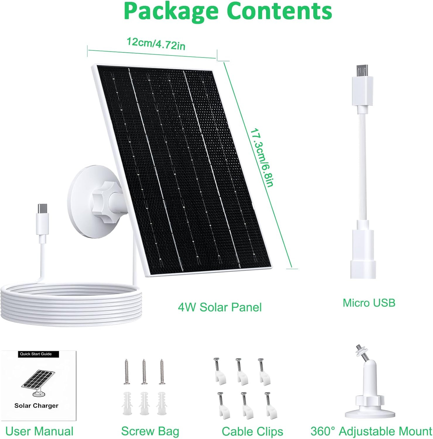 4W Solar Panel for Security Camera, Type-C/Micro USB Solar Charger