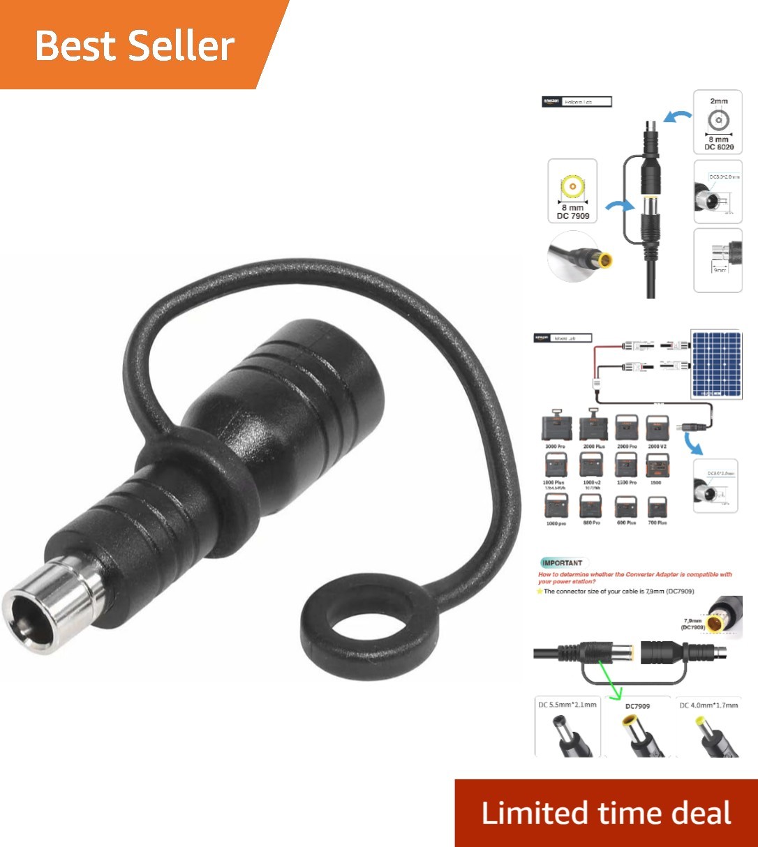 Universal DC7909 to DC8020 Solar Panel Adapter for RV and Solar Generator