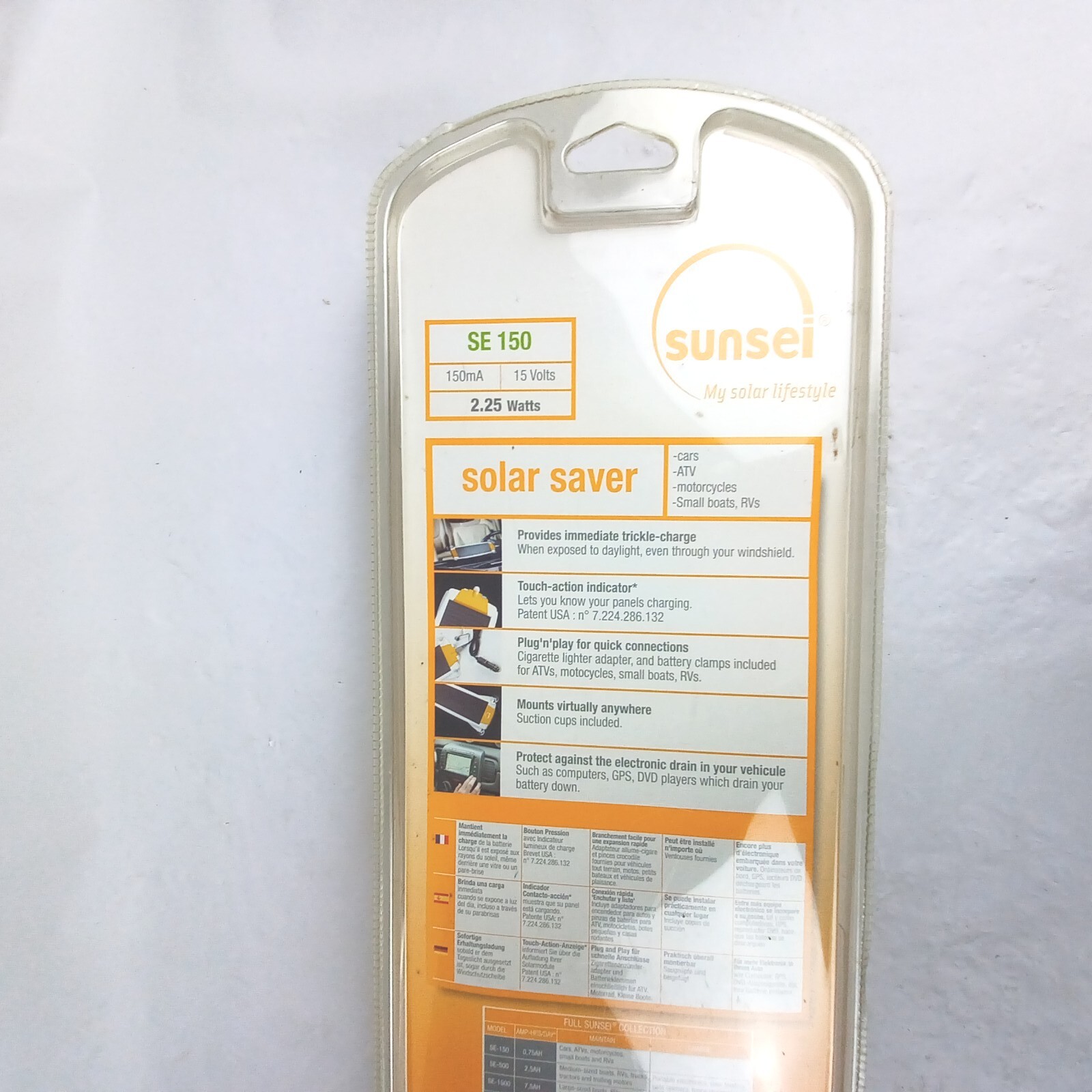 Sunei Solar Saver SE-150 /2.25 Watts 12V For Cars/RVs/Boats& More Factory Sealed