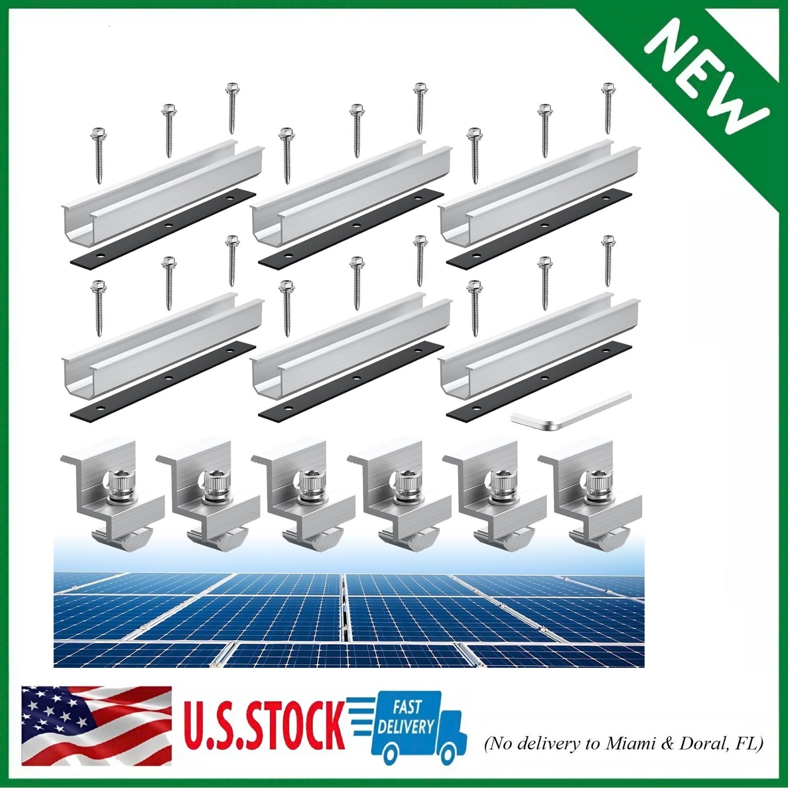 Solar Panel Bracket Kit, 6 Pcs 7.87 in Aluminium Solar Panel Mounting Rail 30Mm/