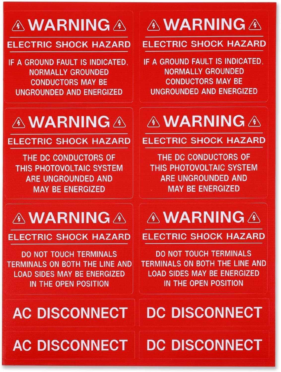 62-Pack Solar PV System Label Kit – Code 2020/2023 Compliant Photovoltaic Sticke