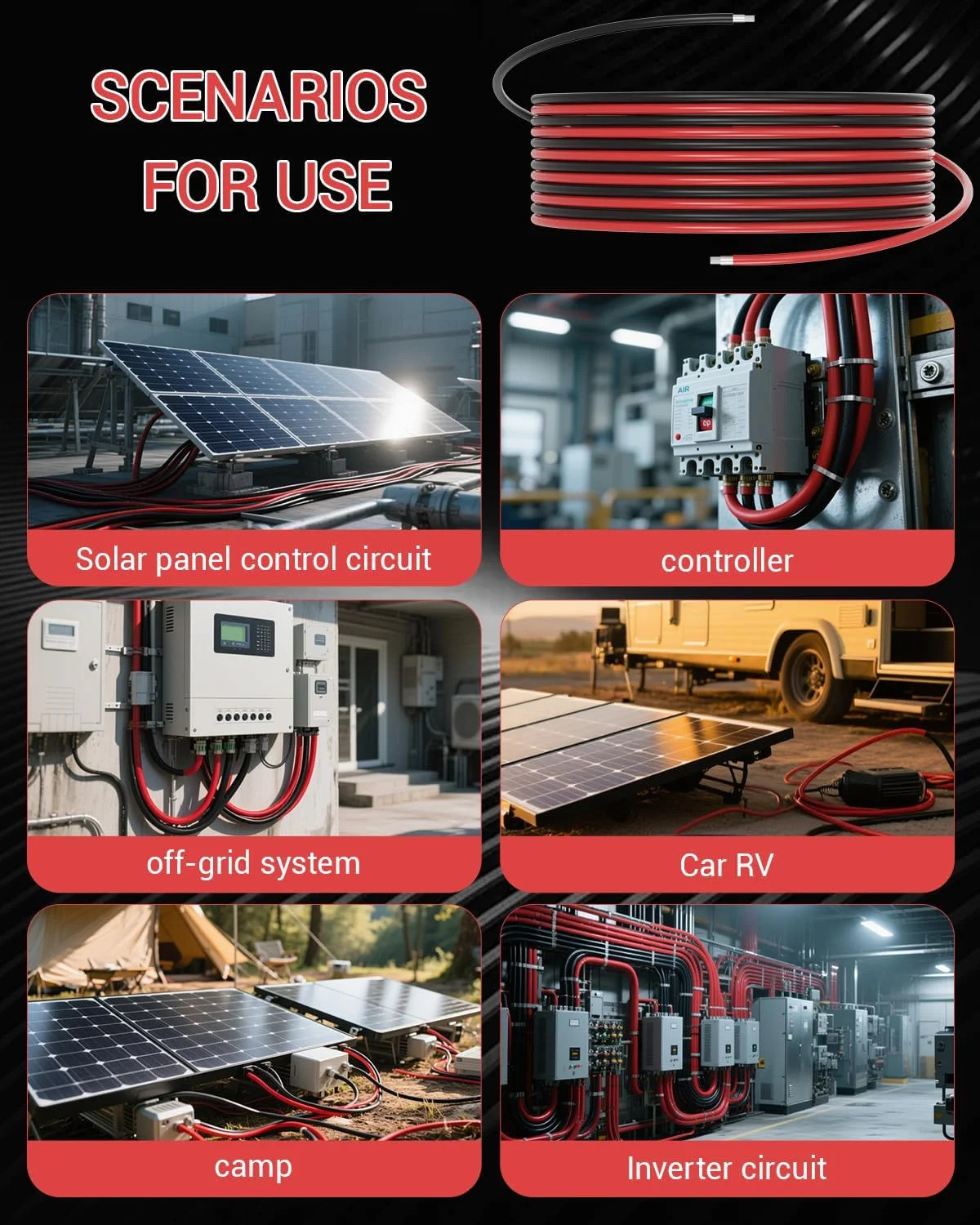 10AWG Solar Extension Cable 30FT, Solar Panel Wire, 10 Gauge Tinned Copper PV Wi