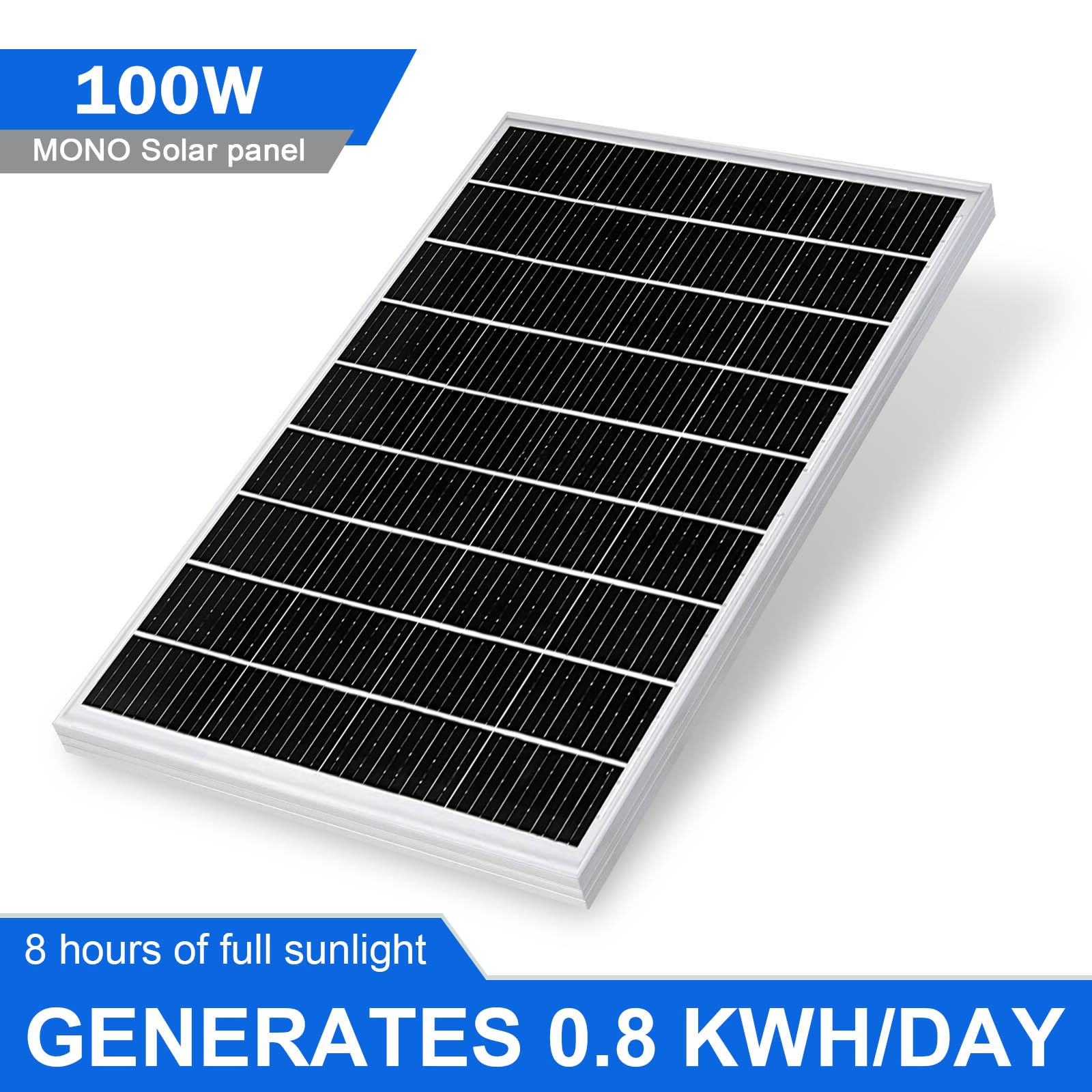 100W 12 Volt High-Efficiency Mono Solar Panel PV Module for RV Marine Rooftop