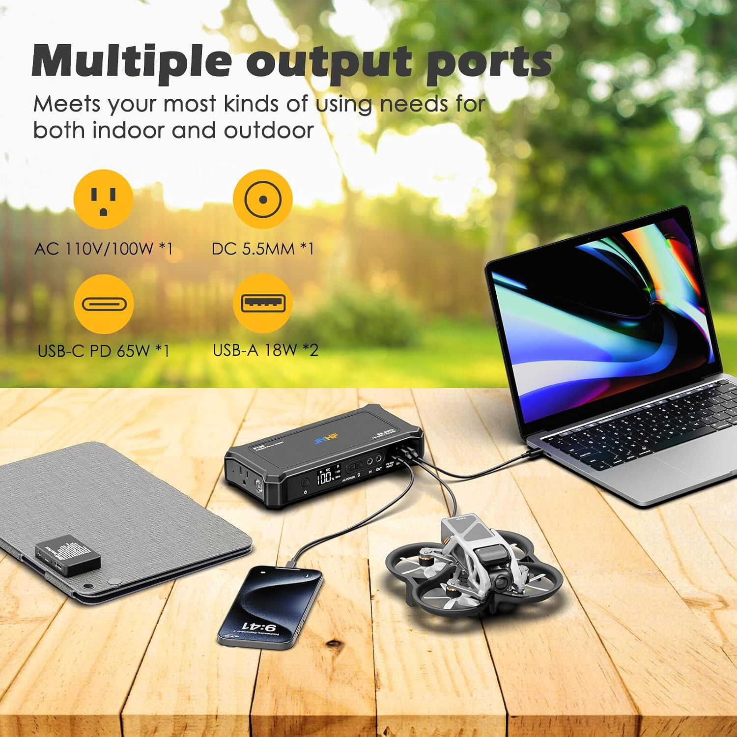 Portable Power Station with 30W Foldable Solar Panel – 99.9Wh Backup Battery, 10