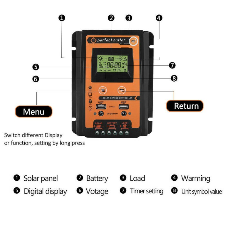 70A Battery Panel 12/24V Regulator 2pcs Solar Charger Controller