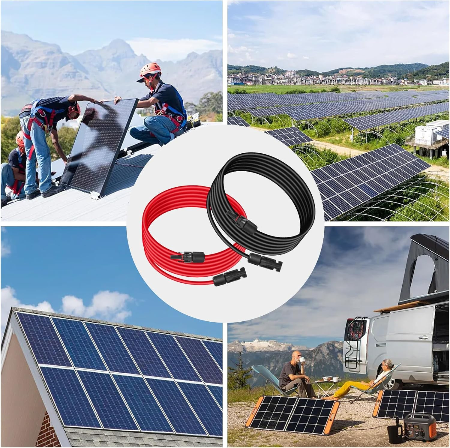 10AWG (6Mm²) Solar Panel Extension Cable 100FT – Black & Red, Heavy Duty, Weathe