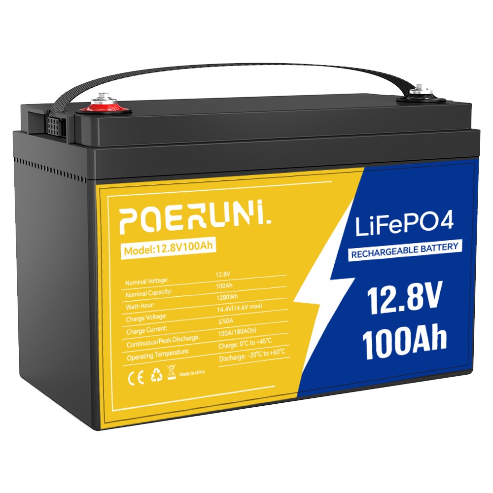 100Ah 12V LiFePO4 Lithium Battery 1280Wh Built-in BMS Deep Cycles For RV Solar