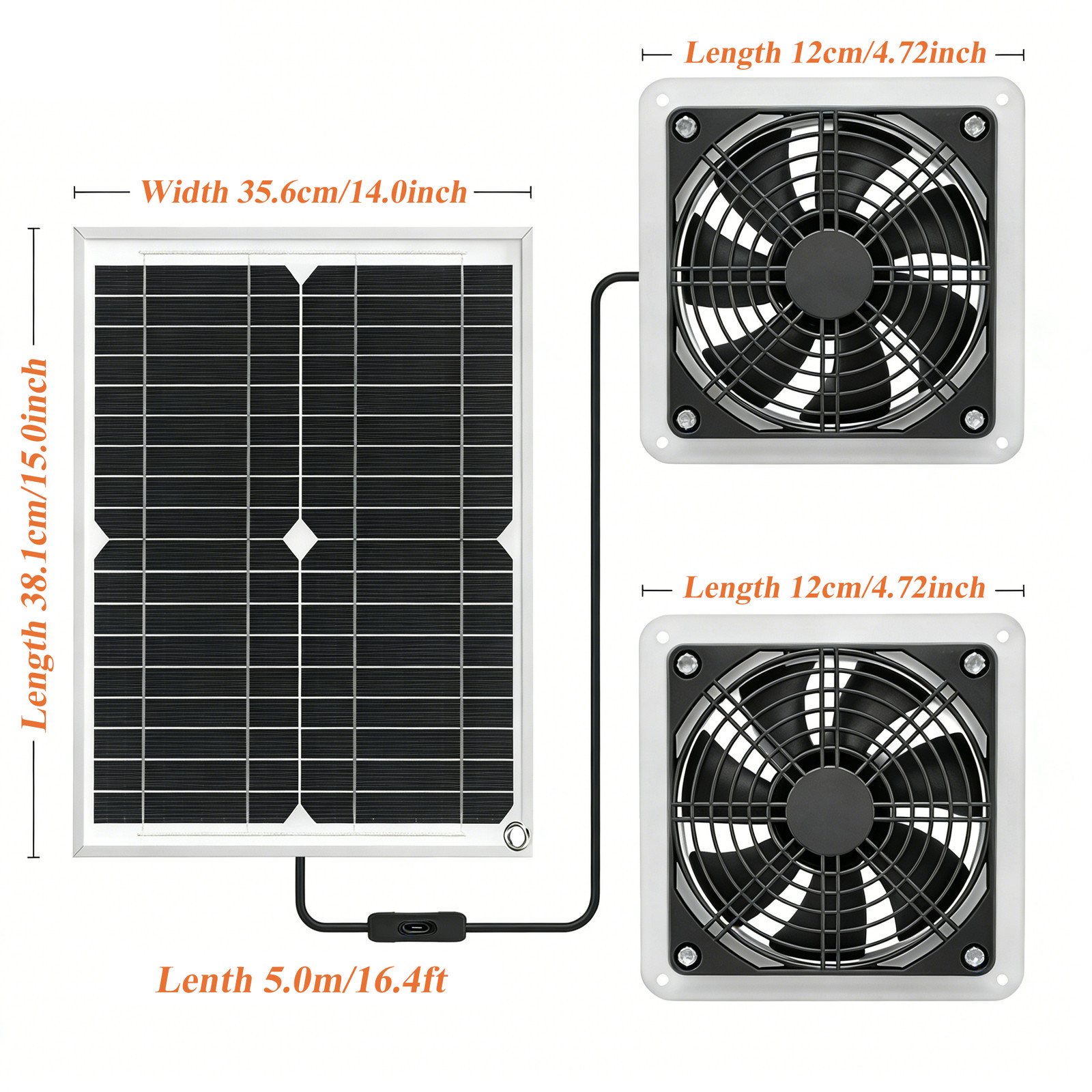 25W Solar Powered Fan for Outside, Adjustable Speed & 3M Cable, Waterproof