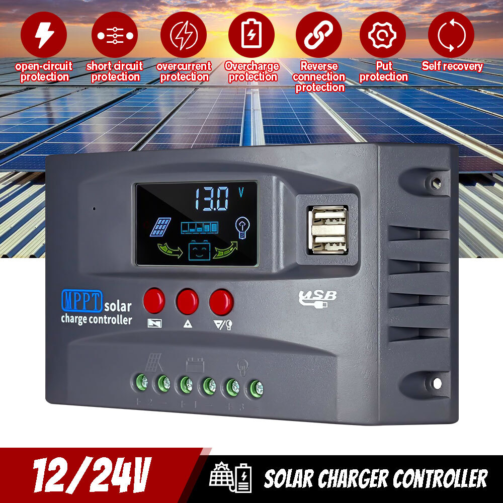 60A/100A 12V/24V/36V/48V MPPT Solar Panel PV Regulator Charge Controller LCD USB
