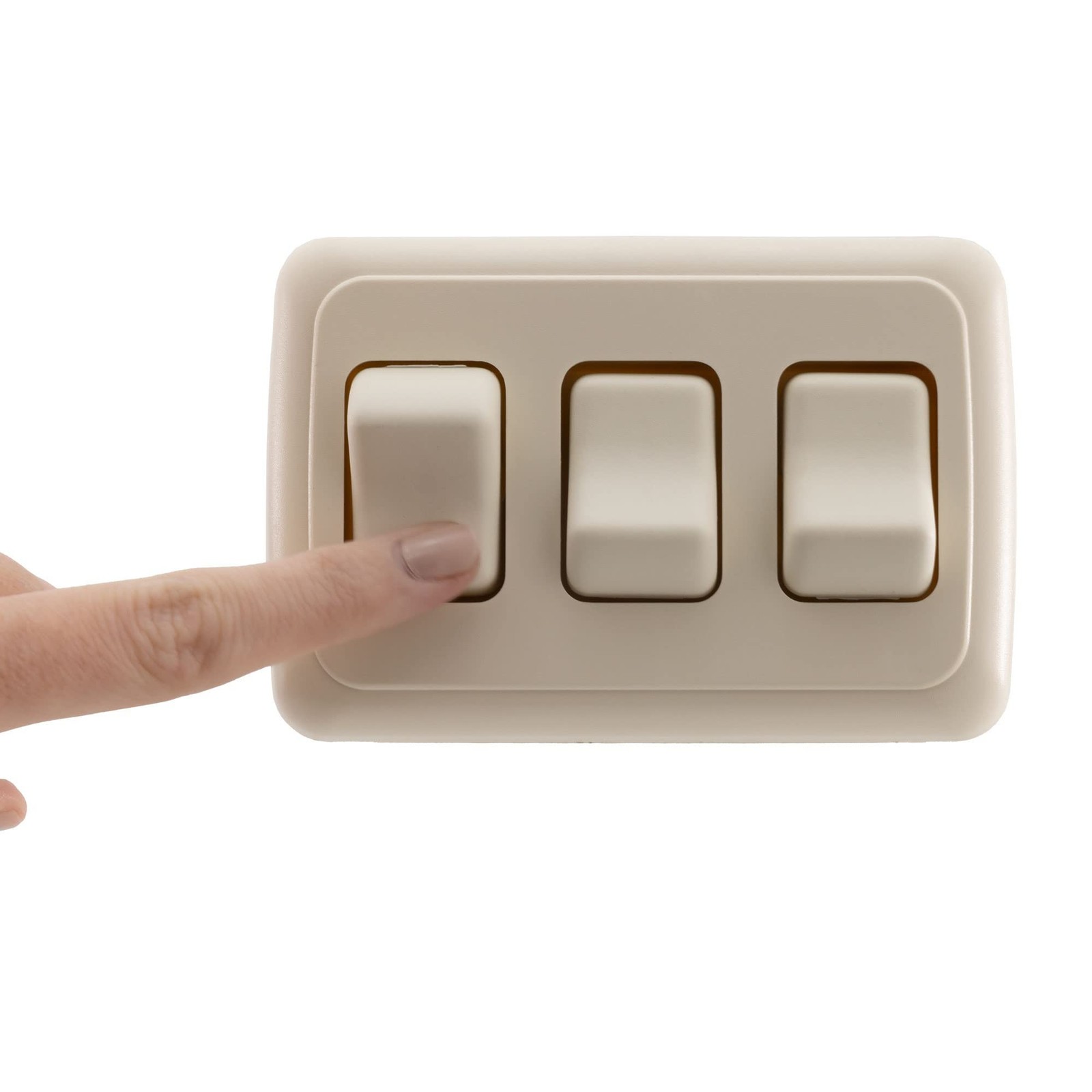 Triple SPST On-Off Switch with Bezel, 12-Volt, for RV, Trailer, Camper (Almond)