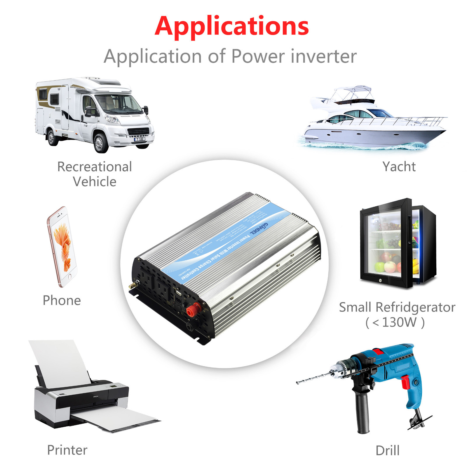 Power Inverter Modified Sine Wave 1200W 12V DC to 110V~120V AC 20A Solar Energy