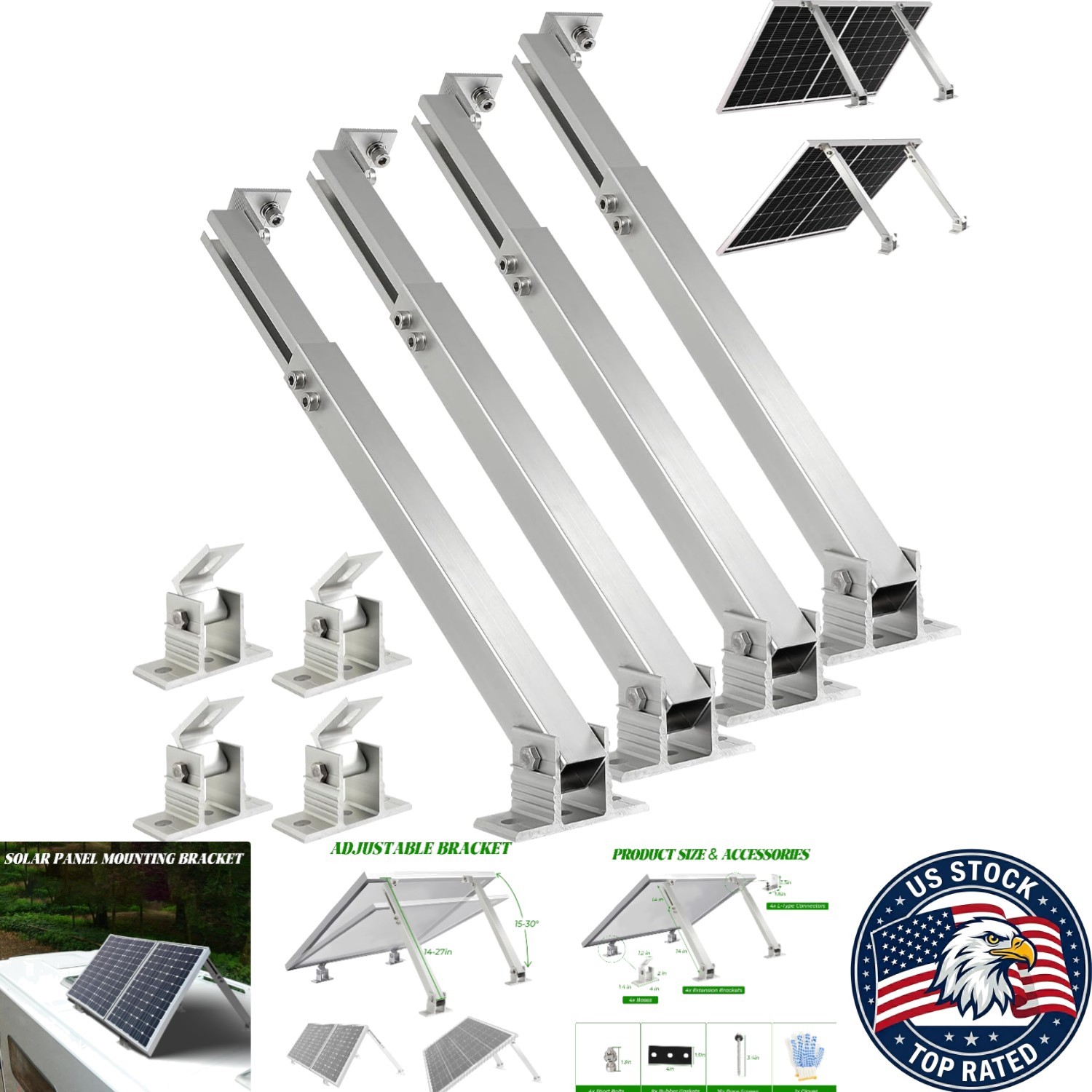 Adjustable Solar Panel Rack 14-27IN – Supports Up to 450W – Easy Mount