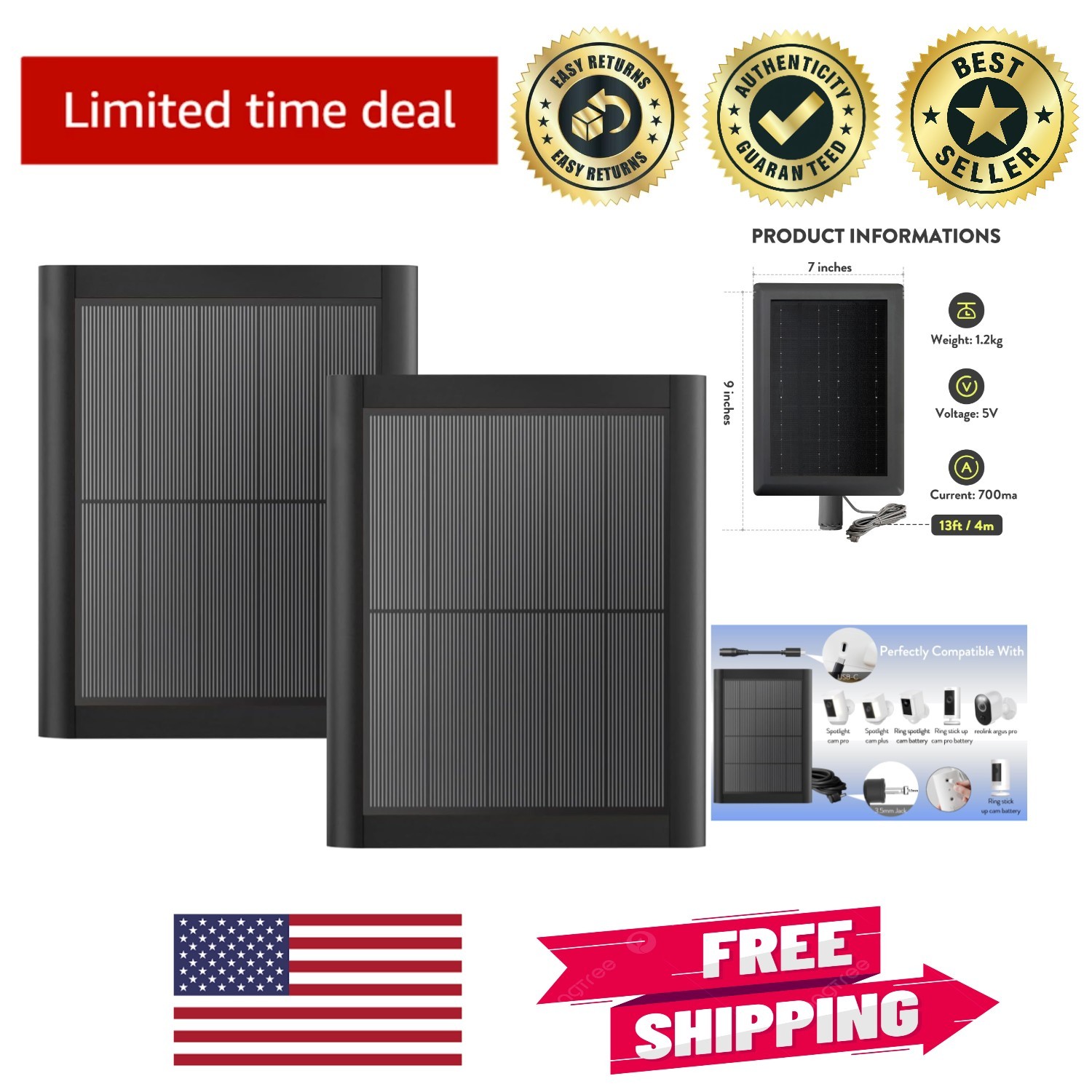 Versatile 5W Ring Solar Panel Charger with Mounting Bracket – Eco-Friendly