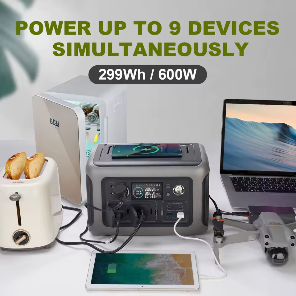 Portable Power Station 299Wh LiFePO4 Battery 600W Solar Generator Camping RV