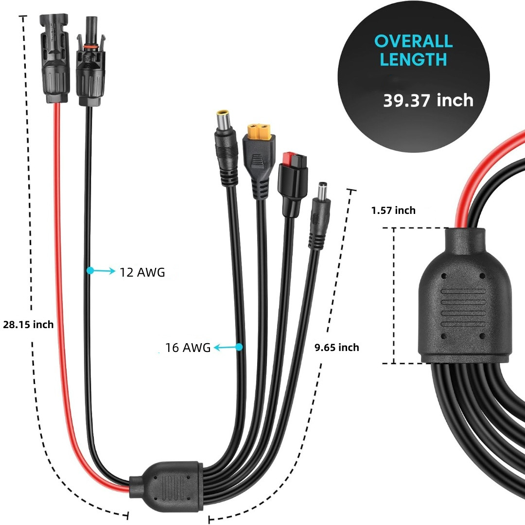 4-in-1 Solar Connector Solar Panel Extension Cable Kit For XT60/DC7909/DC5521 US