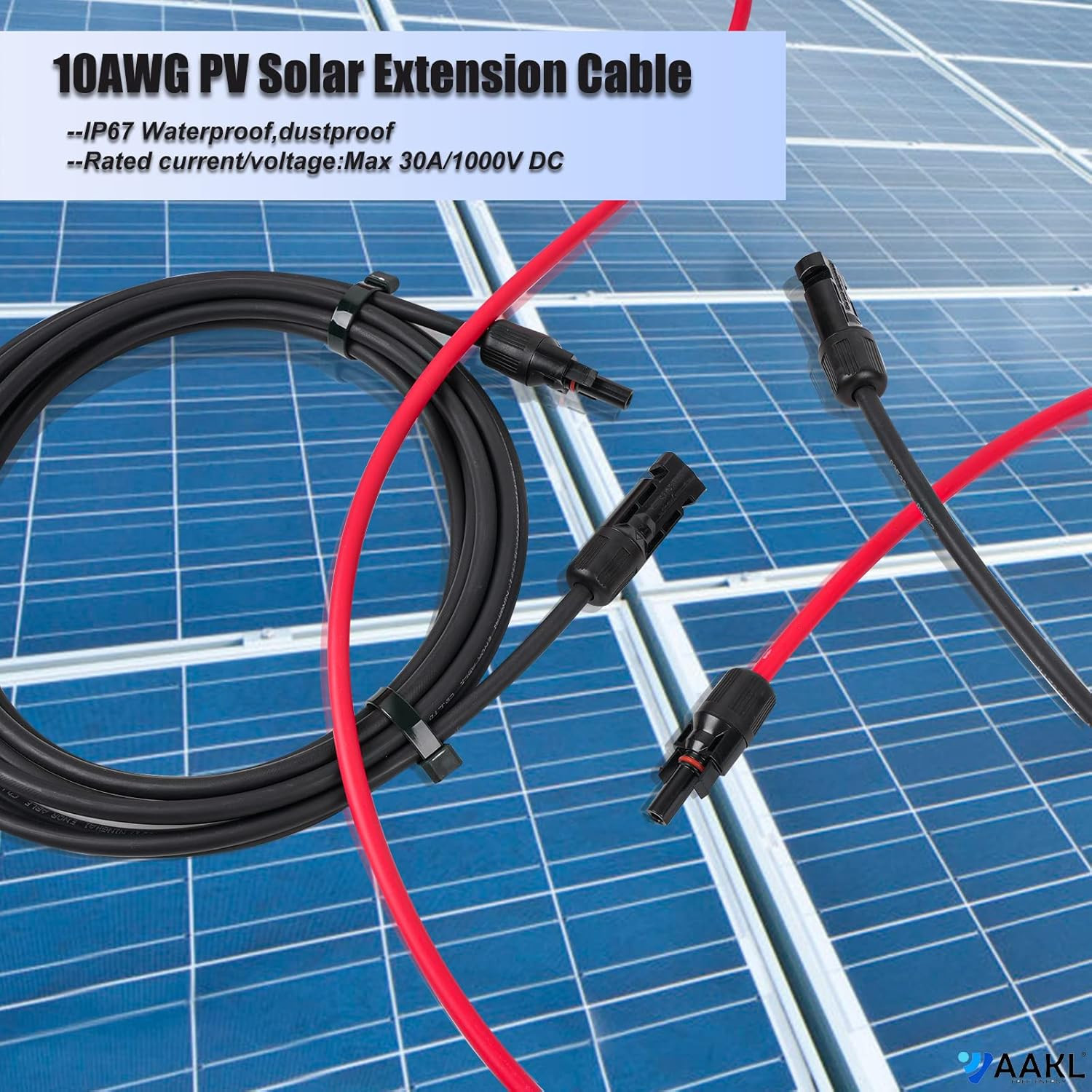 Solar Extension Cable 20Feet 10AWG (6Mm²) Solar Panel Cable Red & Black PV Wire