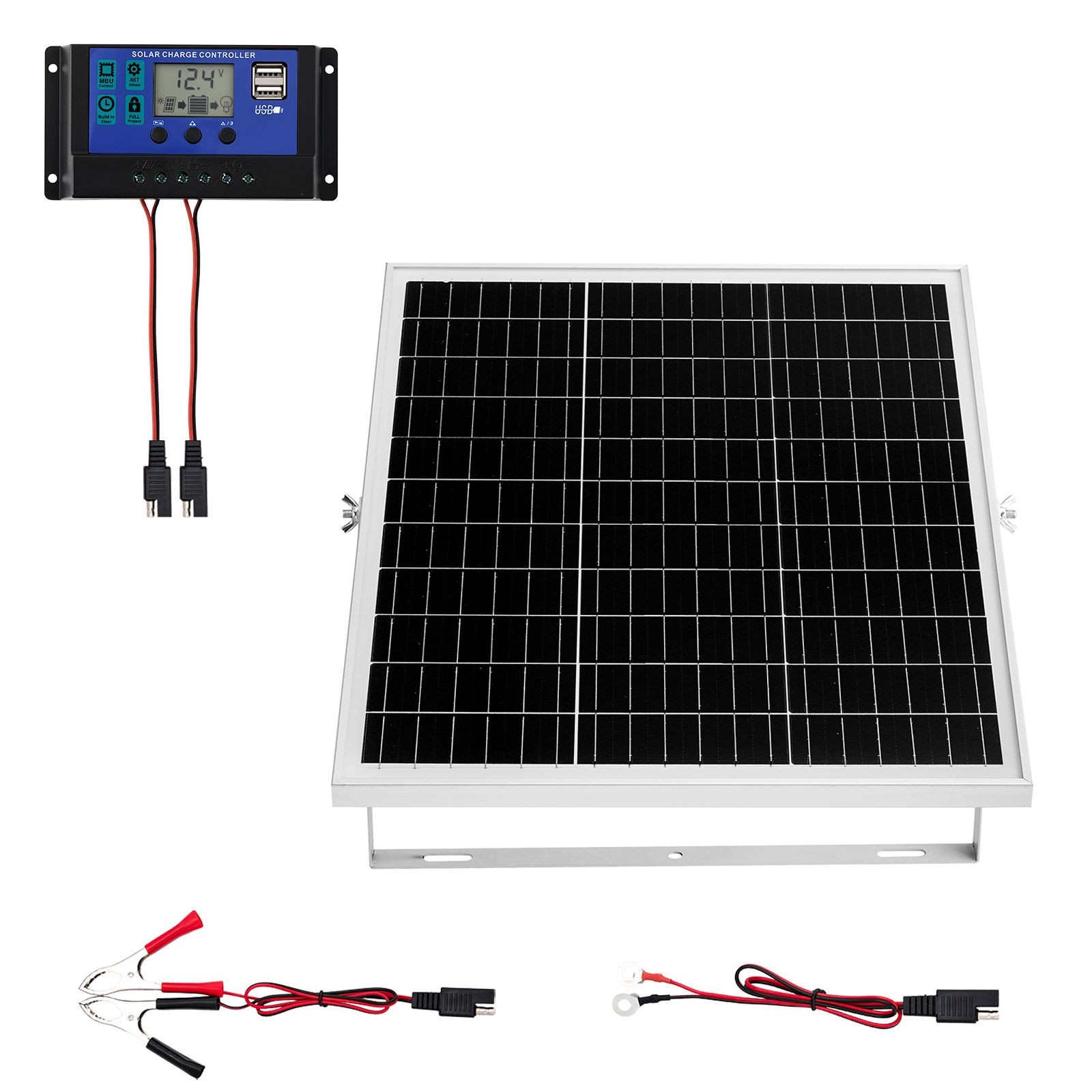 25W 12V Solar Panel Battery Charger with MPPT Controller, IP67 Waterproof for